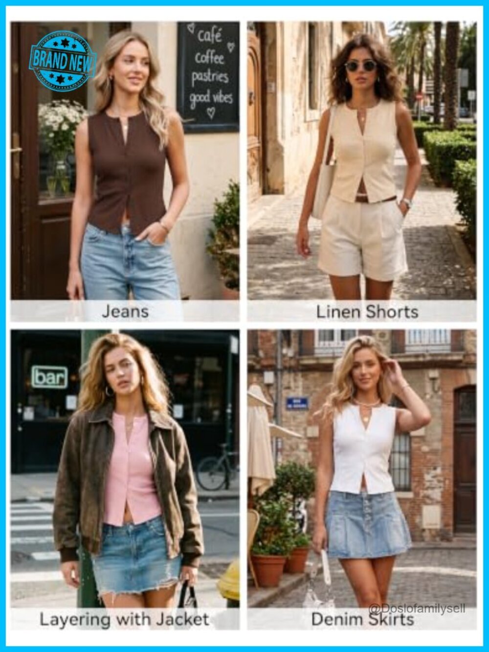 Ribbed Button Down Sleeveless Tank Top Y2K Slim Fit Summer Going Out Crop Top - Picture 5 of 6